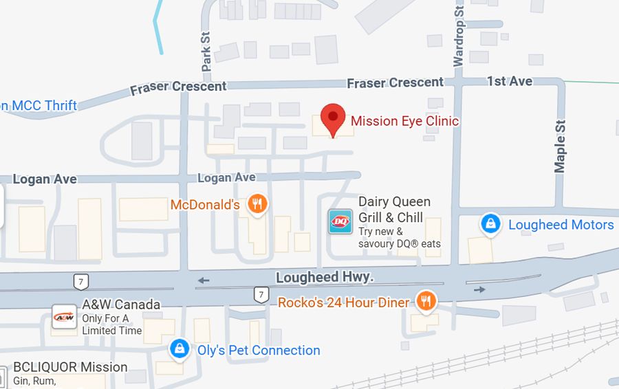 Map showing Mission Eye Clinic on Logan Avenue, Mission BC